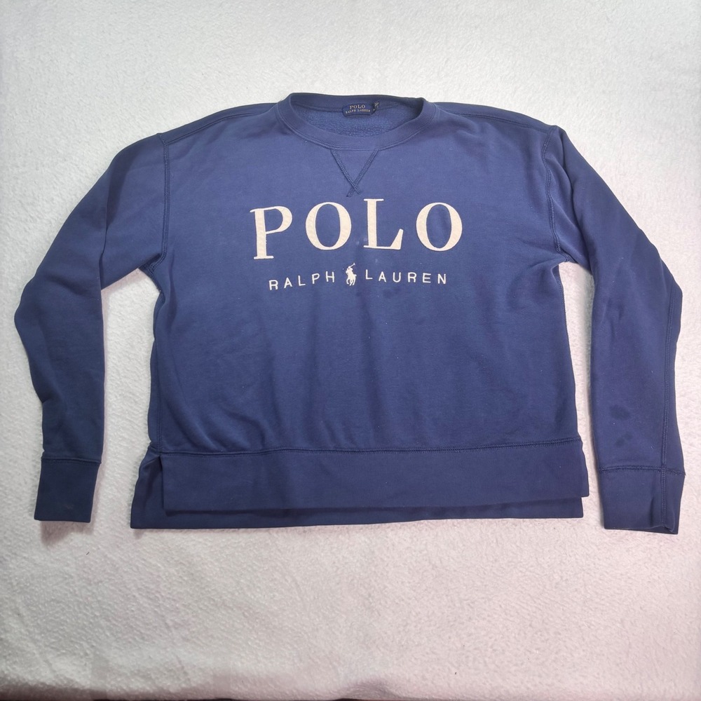 Polo Ralph Lauren Spell Out Sweatshirt Mens Medium Blue Crewneck Pullover Logo